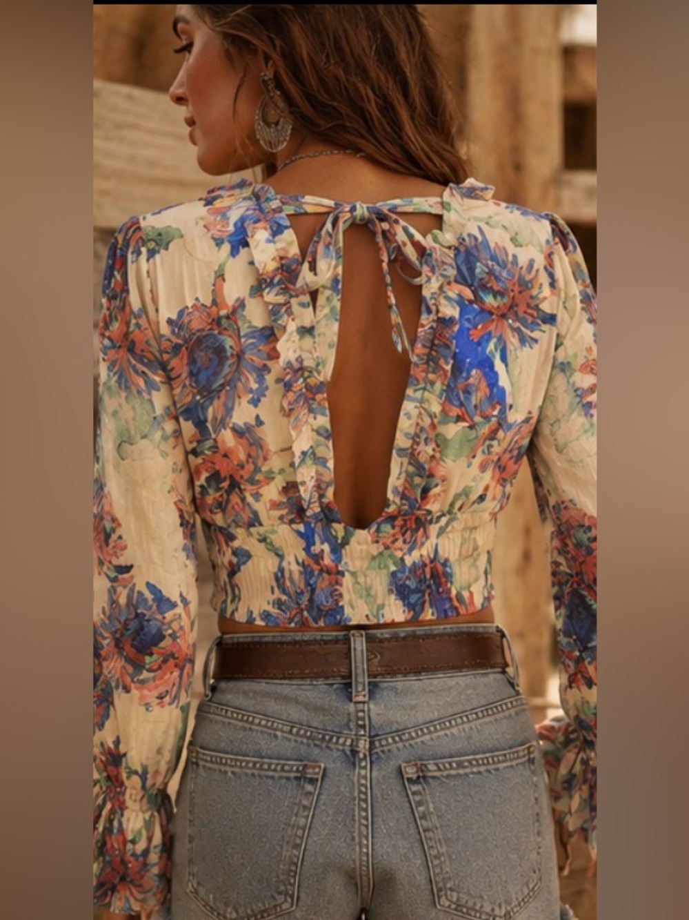 Floral Ruffle V-Neck Crop Top - Multicolor - Picture 2 of 9